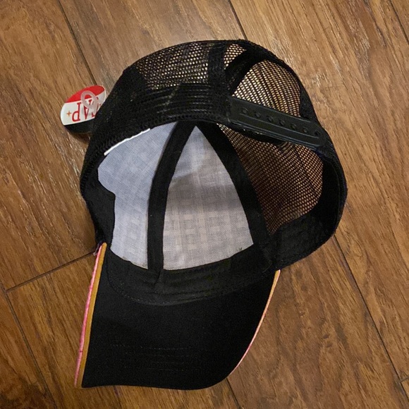 Trucker style ball cap. Rattan and pink animal print. Mesh back. - Picture 5 of 8